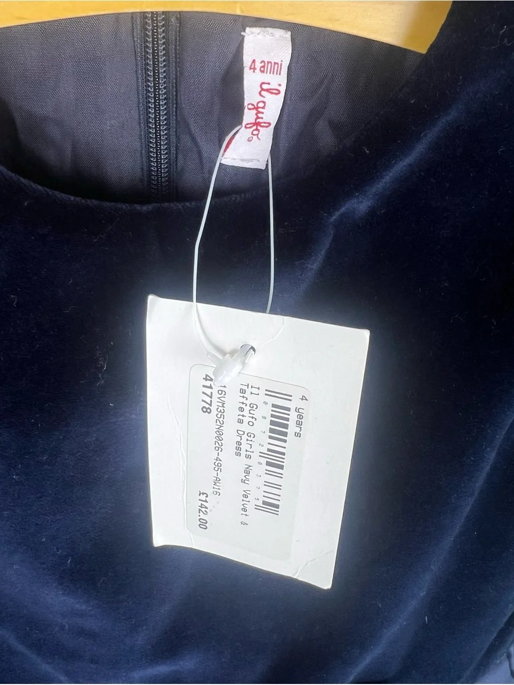 Il Gufo Girls Velvet/Taffeta Bow Party Dress, Navy, Size 4